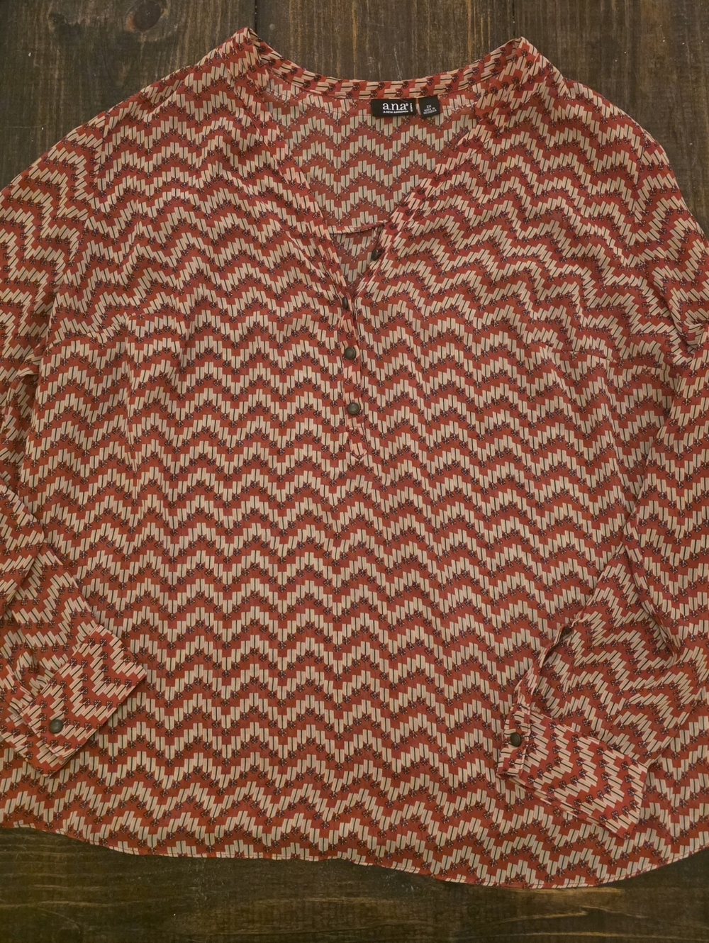 a.n.a Rust Red and Cream Geometric Print Blouse 2xl